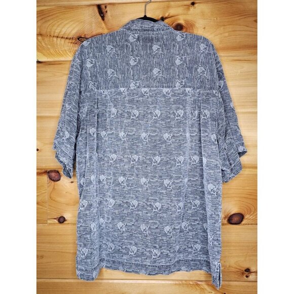 Bermuda Bay Fishing Theme Men's Shirt GRAY Size L 100% Silk - Picture 7 of 12
